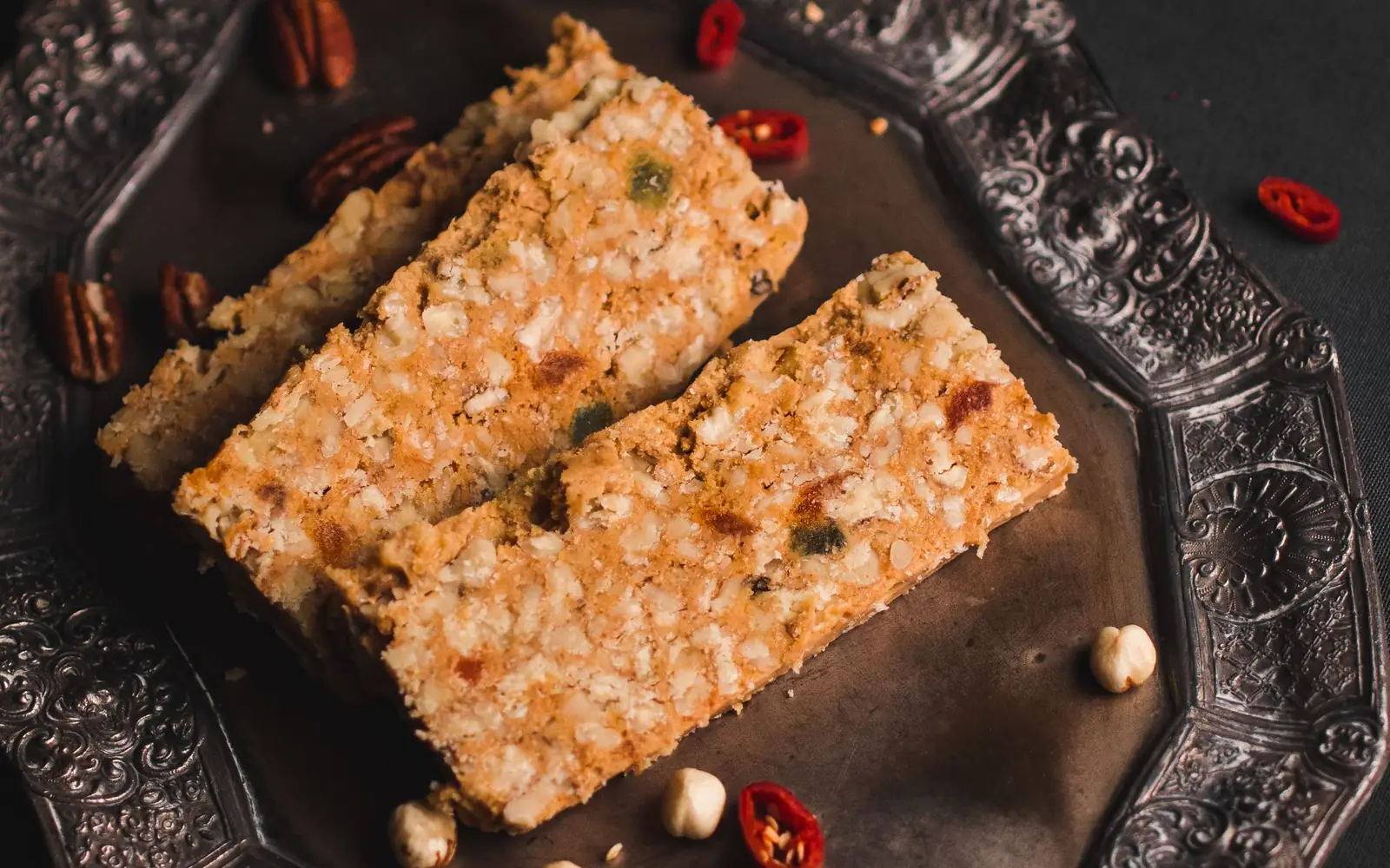 Oat bars with tahini on a platter